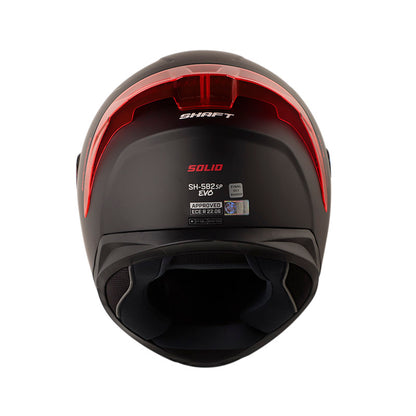 Casco SHAFT SH-582SP EVO SOLID NEGRO/ROJO, vista posterior